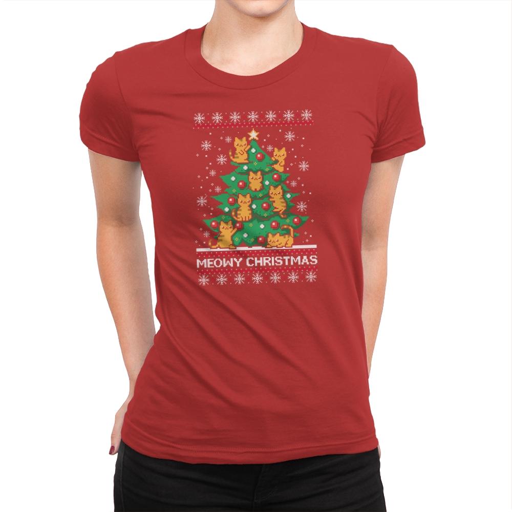 Meowy christmas - Ugly holiday - Womens Premium T-Shirts RIPT Apparel Small / Red