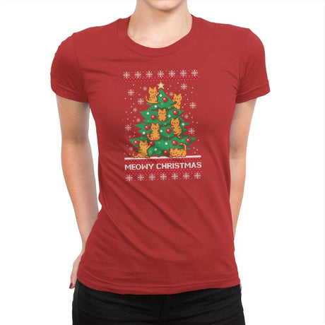 Meowy christmas - Ugly holiday - Womens Premium T-Shirts RIPT Apparel Small / Red