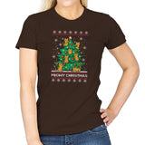 Meowy christmas - Ugly holiday - Womens T-Shirts RIPT Apparel Small / Dark Chocolate