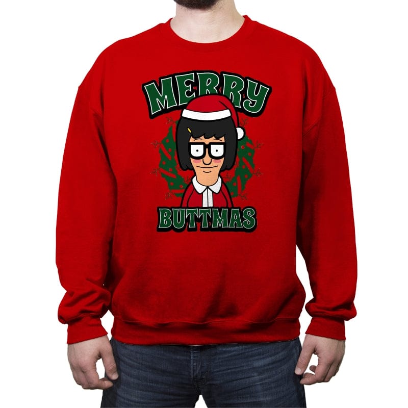 Merry Buttmas - Crew Neck Sweatshirt Crew Neck Sweatshirt RIPT Apparel Small / Red