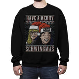 Merry Schwingmas - Ugly Holiday - Crew Neck Sweatshirt Crew Neck Sweatshirt RIPT Apparel Small / Black