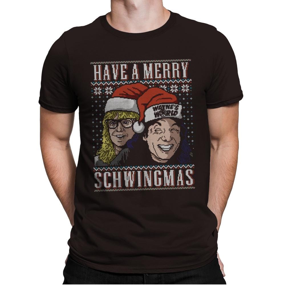 Merry Schwingmas - Ugly Holiday - Mens Premium T-Shirts RIPT Apparel Small / Dark Chocolate