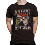 Merry Schwingmas - Ugly Holiday - Mens Premium T-Shirts RIPT Apparel Small / Dark Chocolate