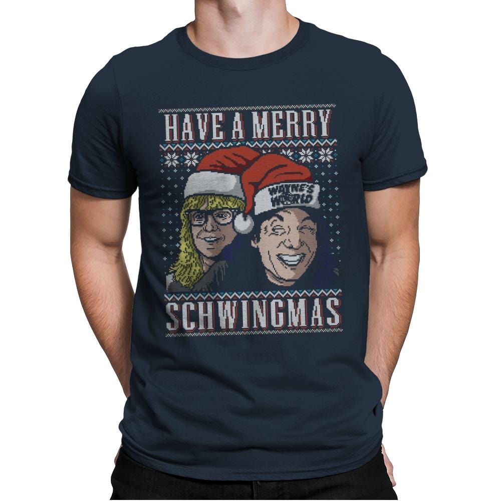 Merry Schwingmas - Ugly Holiday - Mens Premium T-Shirts RIPT Apparel Small / Indigo