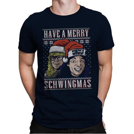 Merry Schwingmas - Ugly Holiday - Mens Premium T-Shirts RIPT Apparel Small / Midnight Navy