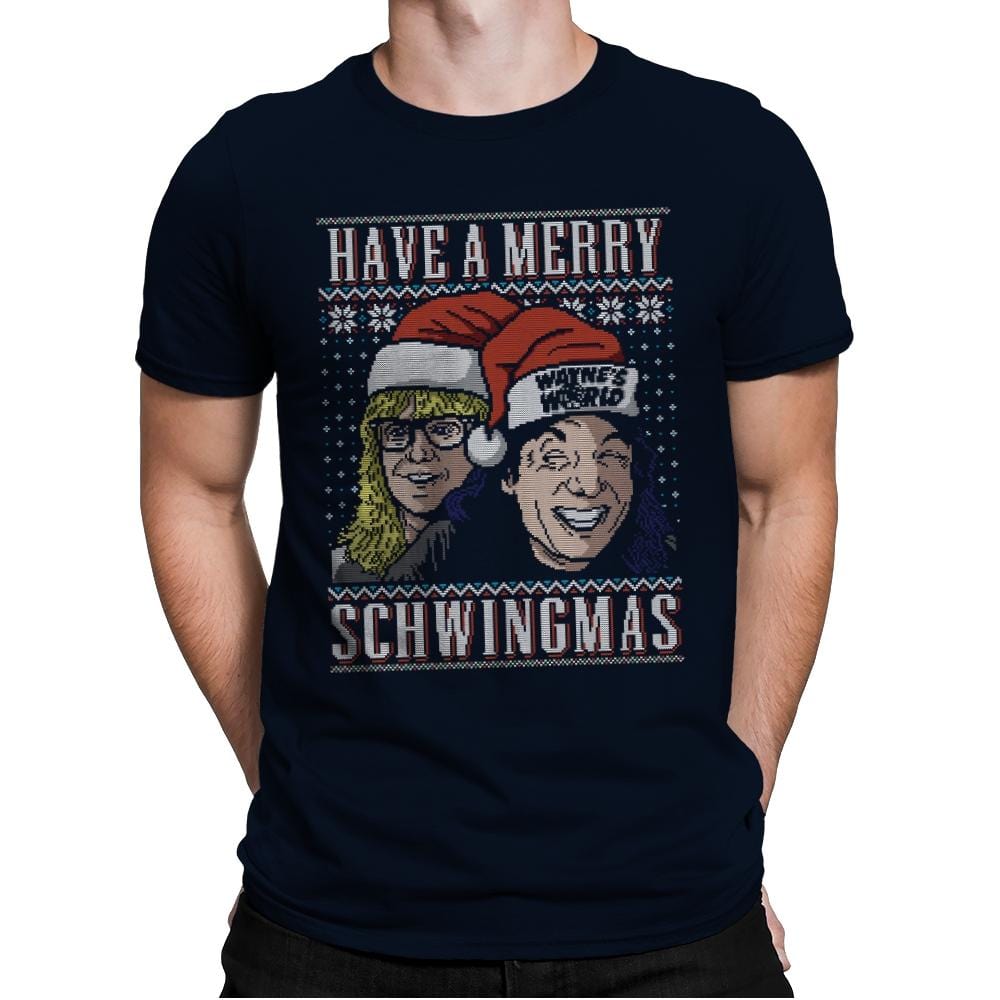 Merry Schwingmas - Ugly Holiday - Mens Premium T-Shirts RIPT Apparel Small / Midnight Navy