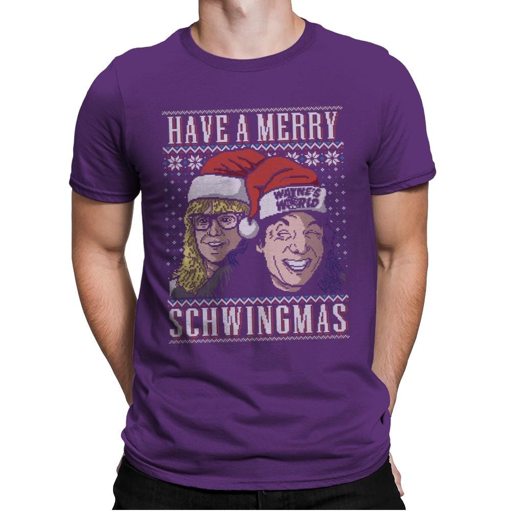 Merry Schwingmas - Ugly Holiday - Mens Premium T-Shirts RIPT Apparel Small / Purple Rush