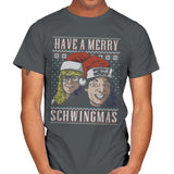 Merry Schwingmas - Ugly Holiday - Mens T-Shirts RIPT Apparel Small / Charcoal