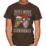 Merry Schwingmas - Ugly Holiday - Mens T-Shirts RIPT Apparel Small / Dark Chocolate