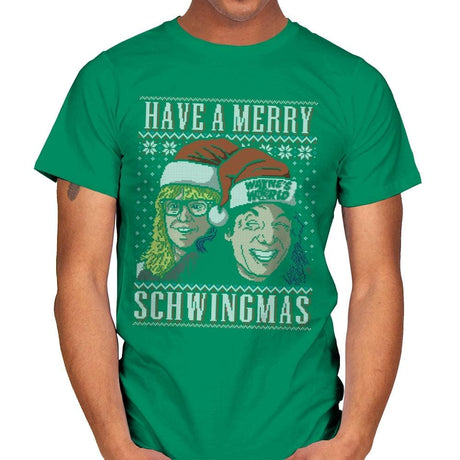 Merry Schwingmas - Ugly Holiday - Mens T-Shirts RIPT Apparel Small / Kelly Green