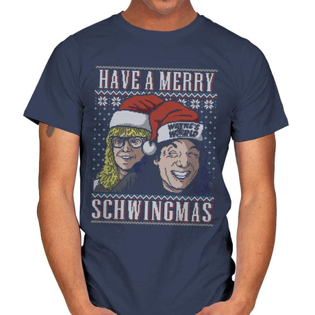 Merry Schwingmas - Ugly Holiday - Mens T-Shirts RIPT Apparel Small / Navy