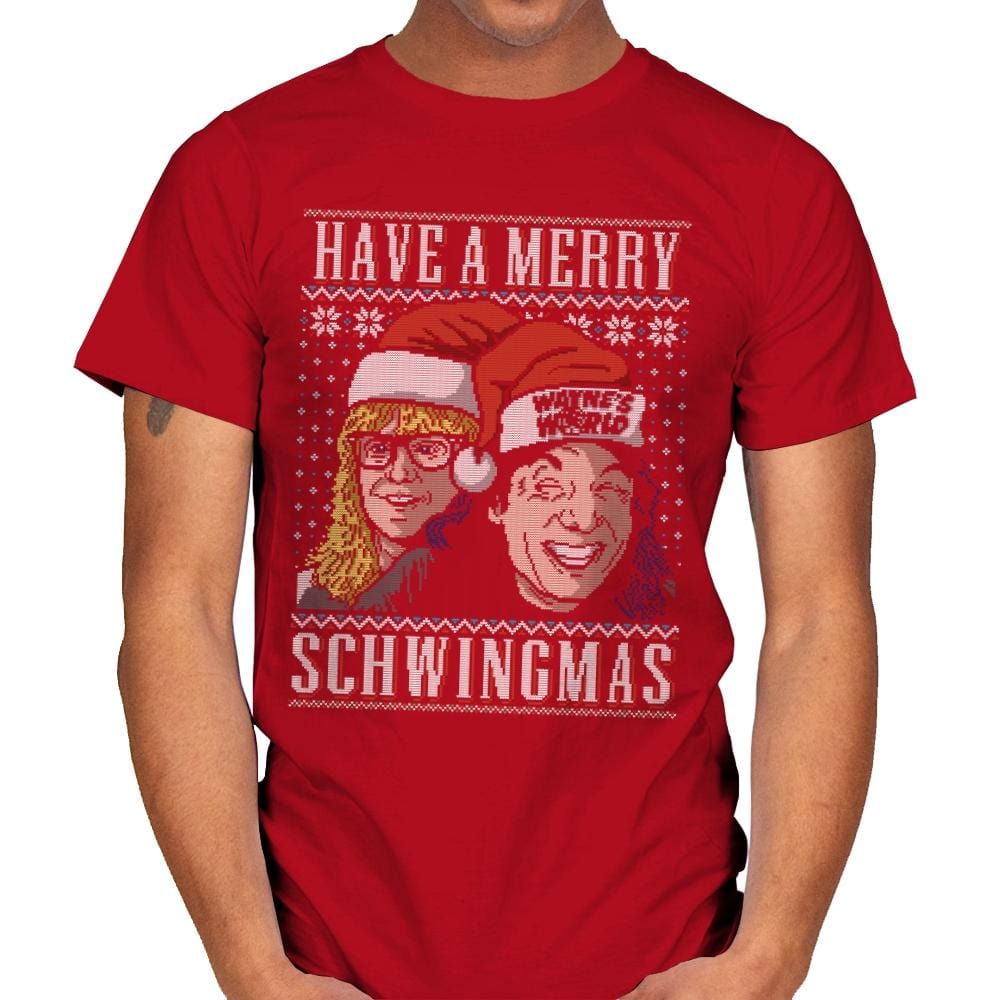 Merry Schwingmas - Ugly Holiday - Mens T-Shirts RIPT Apparel Small / Red