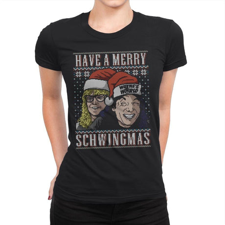 Merry Schwingmas - Ugly Holiday - Womens Premium T-Shirts RIPT Apparel Small / Black