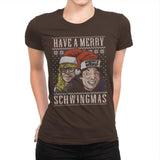 Merry Schwingmas - Ugly Holiday - Womens Premium T-Shirts RIPT Apparel Small / Dark Chocolate