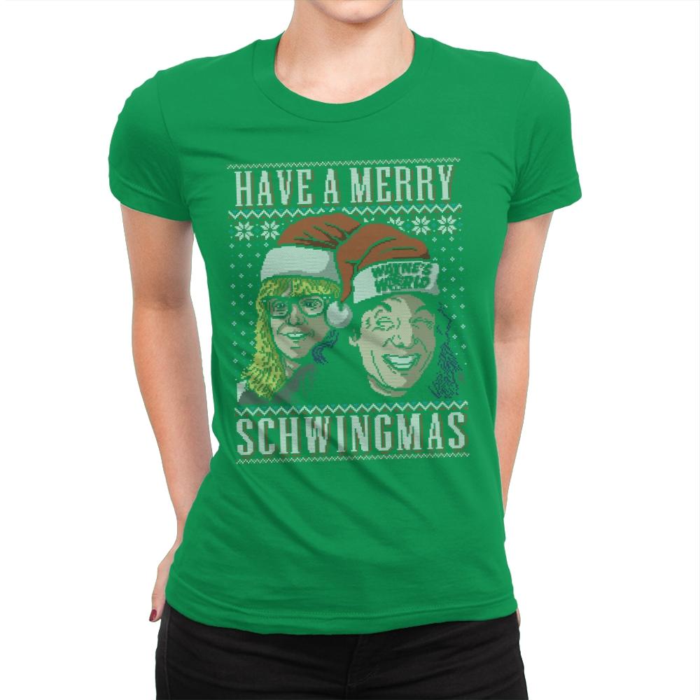 Merry Schwingmas - Ugly Holiday - Womens Premium T-Shirts RIPT Apparel Small / Kelly Green