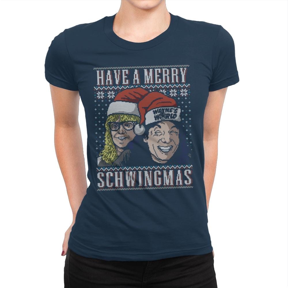 Merry Schwingmas - Ugly Holiday - Womens Premium T-Shirts RIPT Apparel Small / Midnight Navy