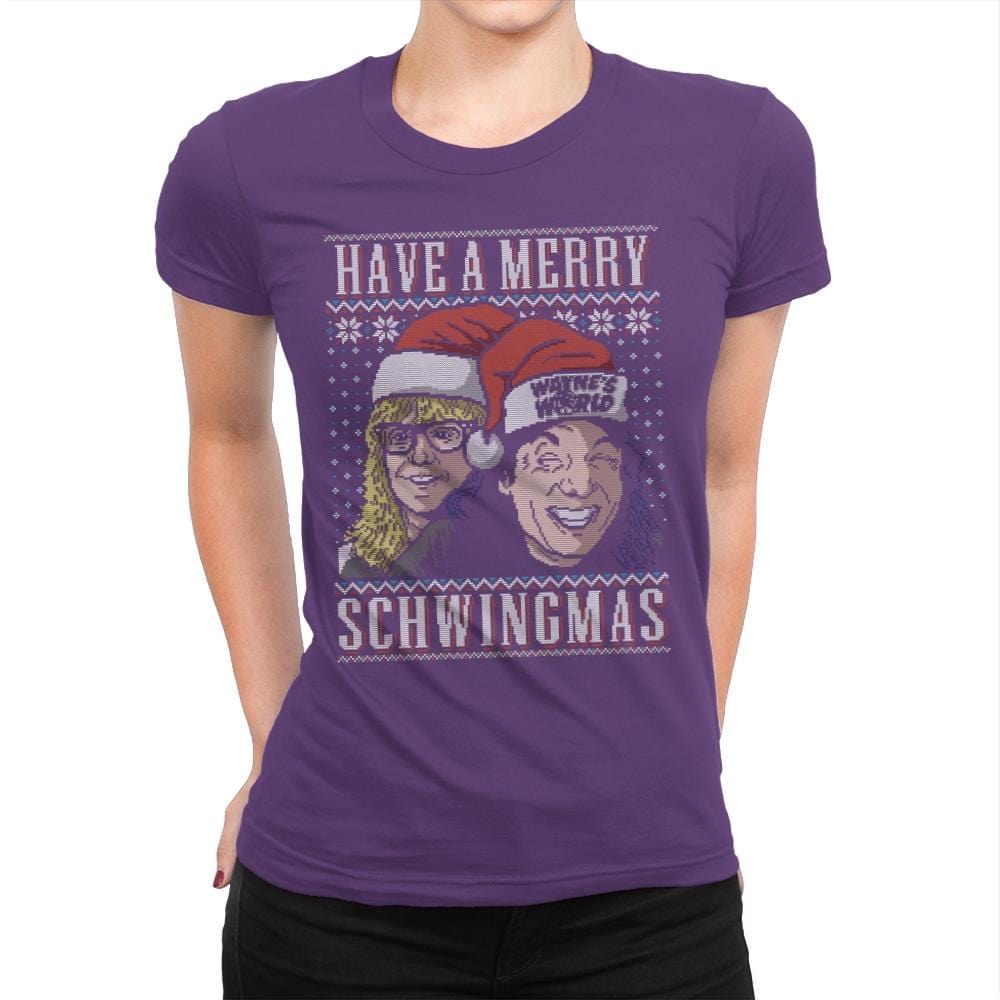 Merry Schwingmas - Ugly Holiday - Womens Premium T-Shirts RIPT Apparel Small / Purple Rush