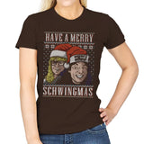 Merry Schwingmas - Ugly Holiday - Womens T-Shirts RIPT Apparel Small / Dark Chocolate