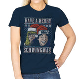 Merry Schwingmas - Ugly Holiday - Womens T-Shirts RIPT Apparel Small / Navy