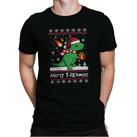 Merry T-Rexmas - Ugly Holiday - Mens Premium T-Shirts RIPT Apparel Small / Black