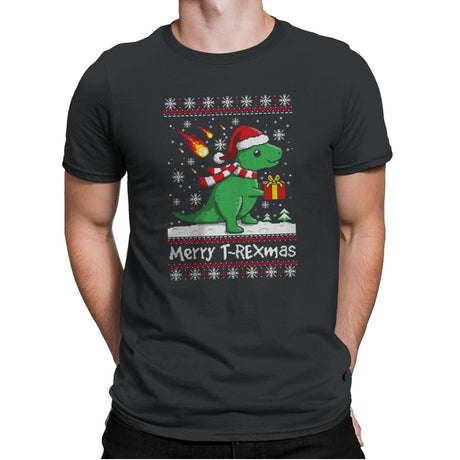 Merry T-Rexmas - Ugly Holiday - Mens Premium T-Shirts RIPT Apparel Small / Heavy Metal