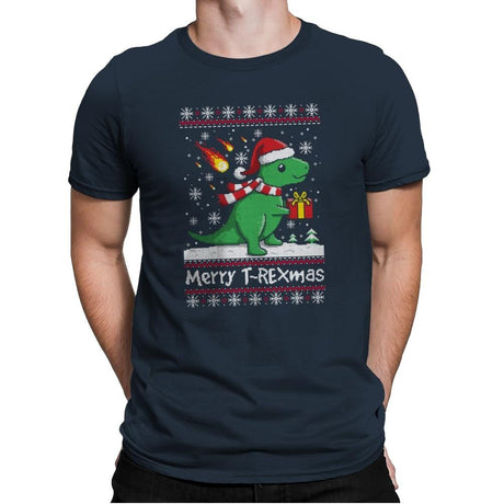Merry T-Rexmas - Ugly Holiday - Mens Premium T-Shirts RIPT Apparel Small / Indigo