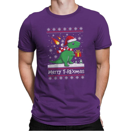 Merry T-Rexmas - Ugly Holiday - Mens Premium T-Shirts RIPT Apparel Small / Purple Rush