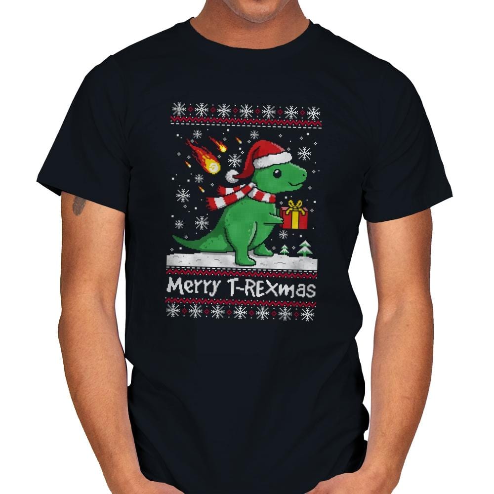 Merry T-Rexmas - Ugly Holiday - Mens T-Shirts RIPT Apparel Small / Black