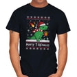 Merry T-Rexmas - Ugly Holiday - Mens T-Shirts RIPT Apparel Small / Black