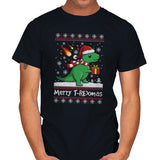 Merry T-Rexmas - Ugly Holiday - Mens T-Shirts RIPT Apparel Small / Black
