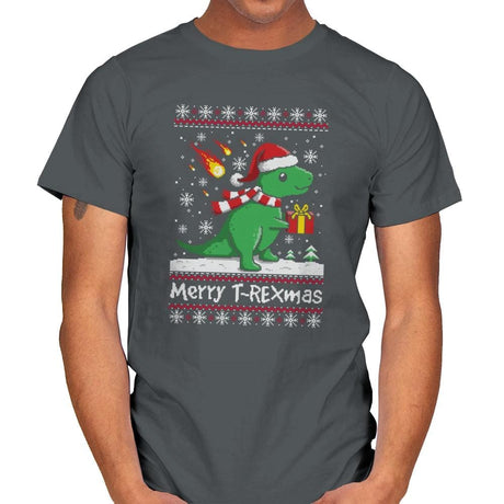 Merry T-Rexmas - Ugly Holiday - Mens T-Shirts RIPT Apparel Small / Charcoal