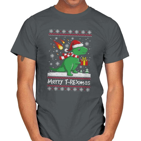 Merry T-Rexmas - Ugly Holiday - Mens T-Shirts RIPT Apparel Small / Charcoal