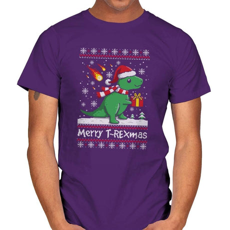 Merry T-Rexmas - Ugly Holiday - Mens T-Shirts RIPT Apparel Small / Purple