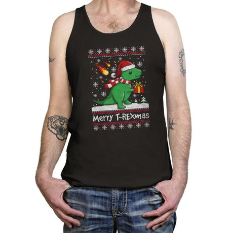 Merry T-Rexmas - Ugly Holiday - Tanktop Tanktop RIPT Apparel