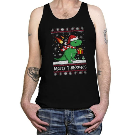 Merry T-Rexmas - Ugly Holiday - Tanktop Tanktop RIPT Apparel X-Small / Black
