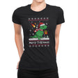 Merry T-Rexmas - Ugly Holiday - Womens Premium T-Shirts RIPT Apparel Small / Black