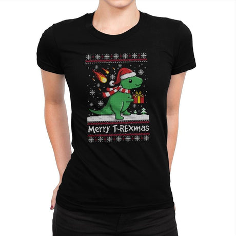 Merry T-Rexmas - Ugly Holiday - Womens Premium T-Shirts RIPT Apparel Small / Indigo