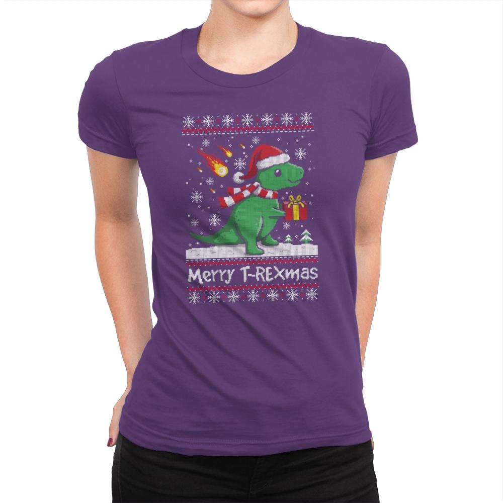 Merry T-Rexmas - Ugly Holiday - Womens Premium T-Shirts RIPT Apparel Small / Purple Rush