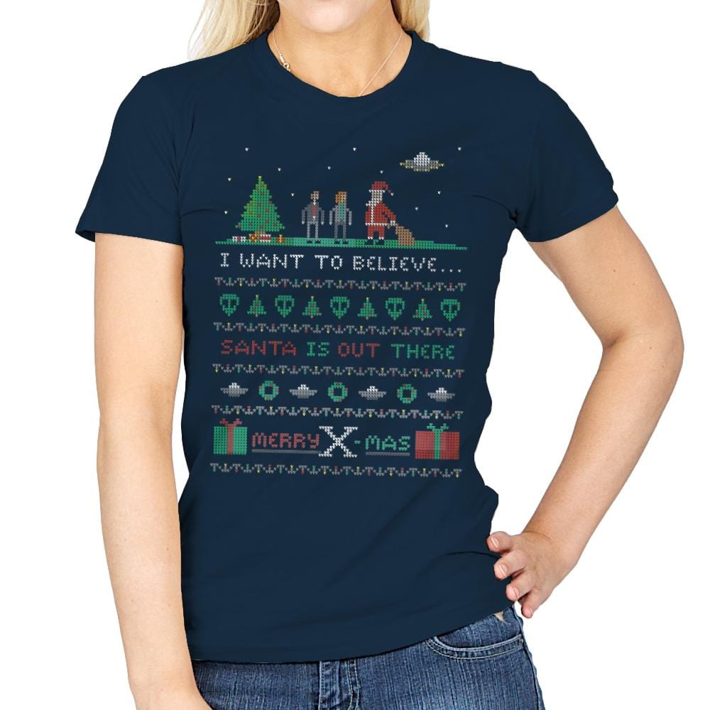 Merry X-Mas - Ugly Holiday - Womens T-Shirts RIPT Apparel Small / Navy