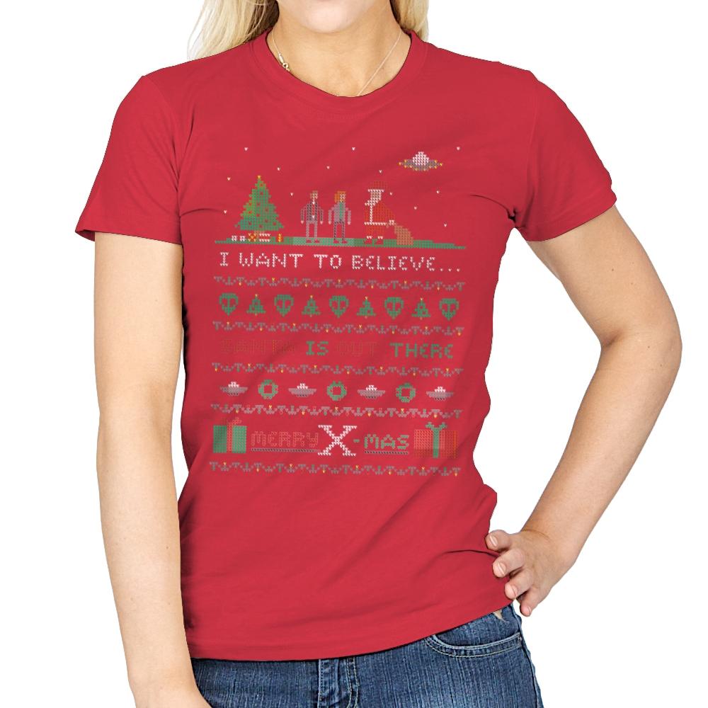 Merry X-Mas - Ugly Holiday - Womens T-Shirts RIPT Apparel Small / Red