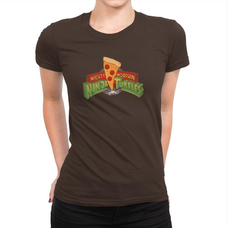 Mighty Morphin Ninja Turtles Exclusive - Womens Premium T-Shirts RIPT Apparel Small / Dark Chocolate