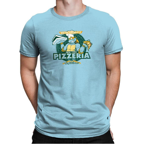 Mikey's Pizzeria Exclusive - Mens Premium T-Shirts RIPT Apparel Small / Light Blue
