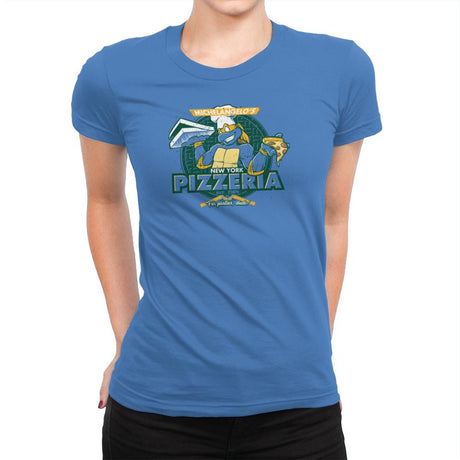 Mikey's Pizzeria Exclusive - Womens Premium T-Shirts RIPT Apparel Small / Tahiti Blue