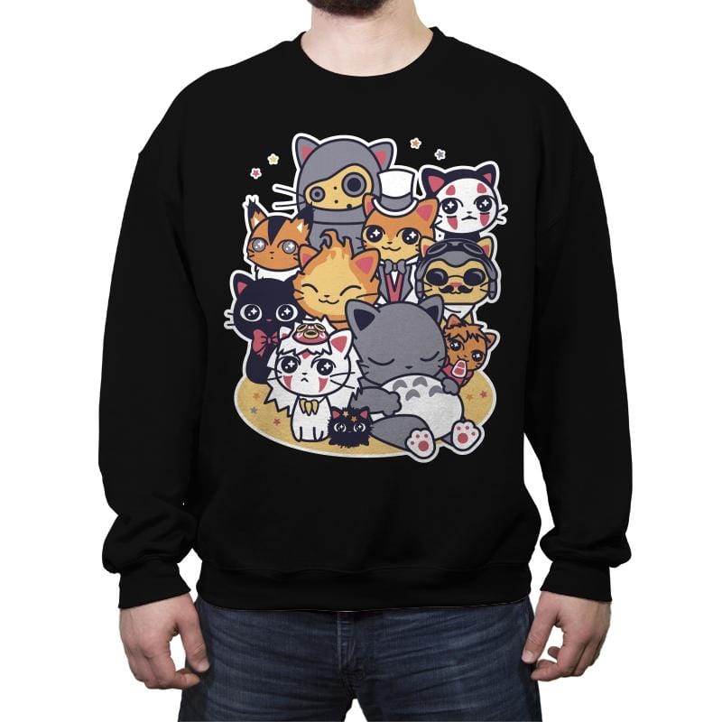 Miyazaki Cats - Crew Neck Sweatshirt Crew Neck Sweatshirt RIPT Apparel Small / Black