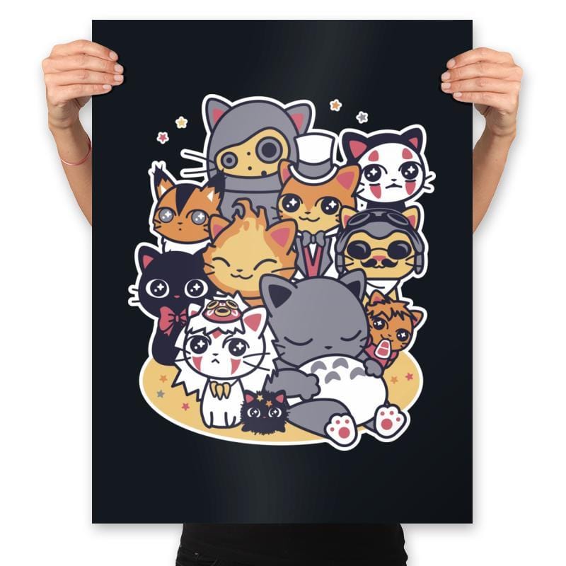 Miyazaki Cats - Prints Posters RIPT Apparel 18x24 / Black