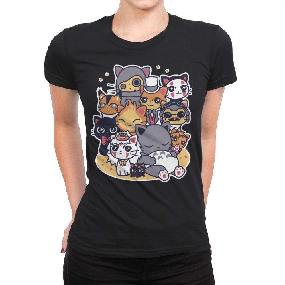 Miyazaki Cats - Womens Premium T-Shirts RIPT Apparel Small / Black