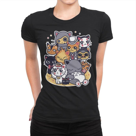 Miyazaki Cats - Womens Premium T-Shirts RIPT Apparel Small / Black