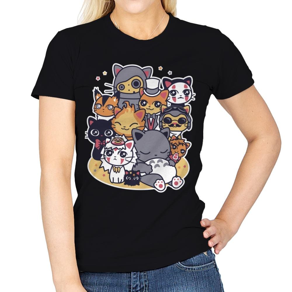 Miyazaki Cats - Womens T-Shirts RIPT Apparel Small / Black