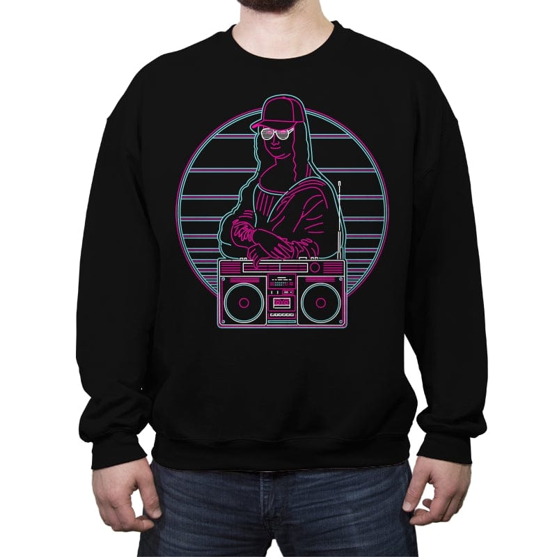 Mona Lisa in the 80s - Crew Neck Sweatshirt Crew Neck Sweatshirt RIPT Apparel Small / Black
