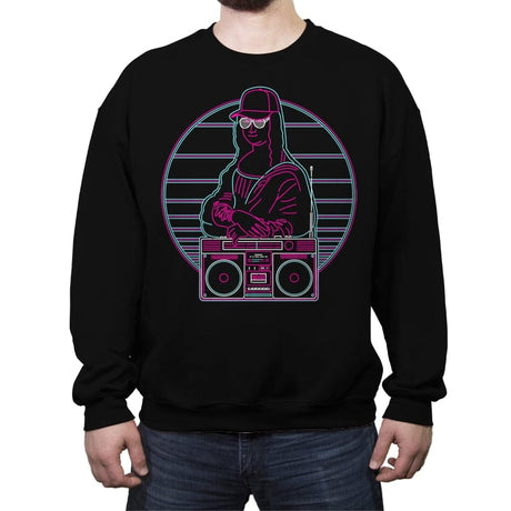 Mona Lisa in the 80s - Crew Neck Sweatshirt Crew Neck Sweatshirt RIPT Apparel Small / Black